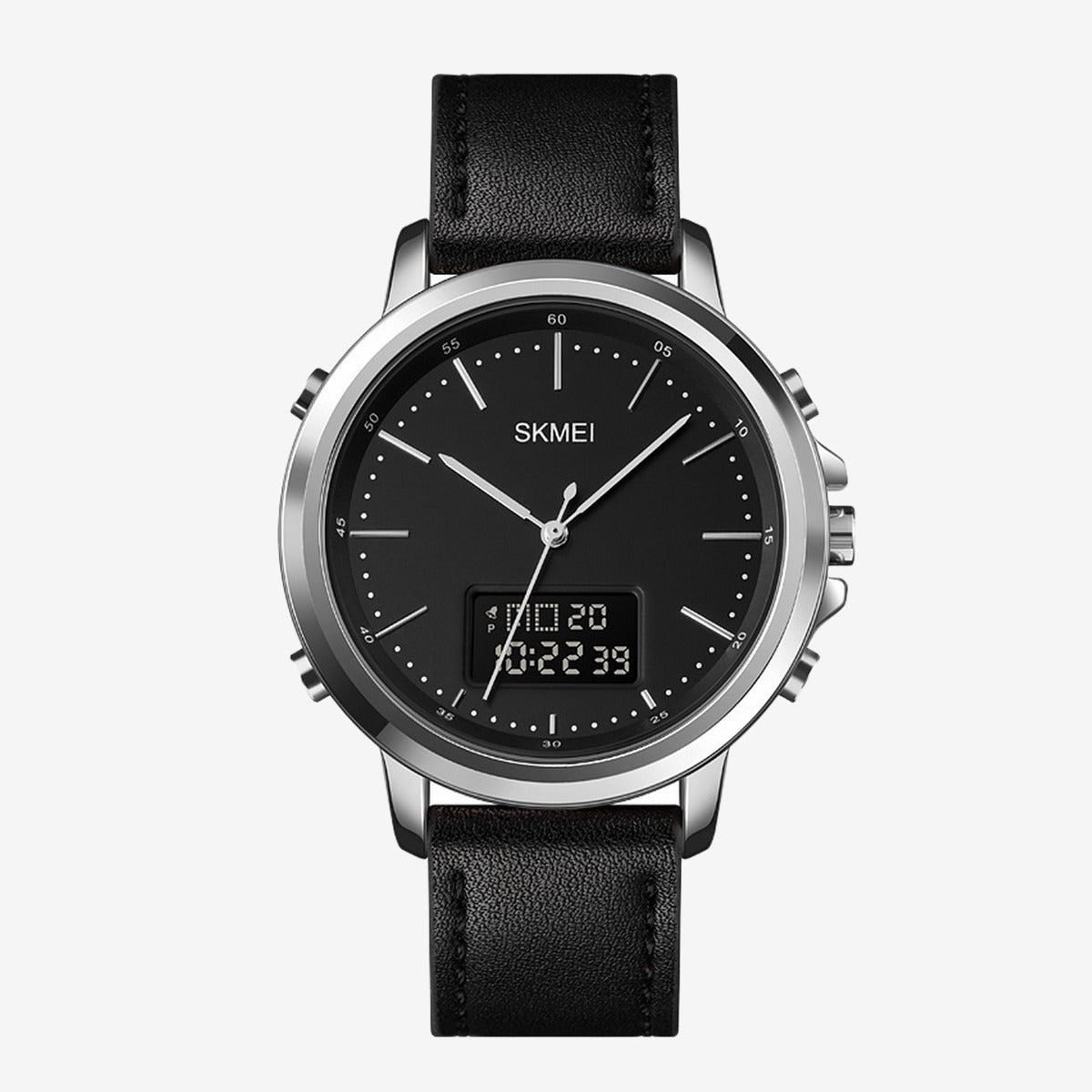 Skmei 1652 Black Leather Analog Digital Men’s Dress Watch